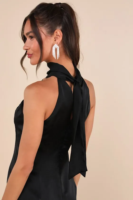 Infinite Admiration Royal Blue Satin Halter Mini Dress