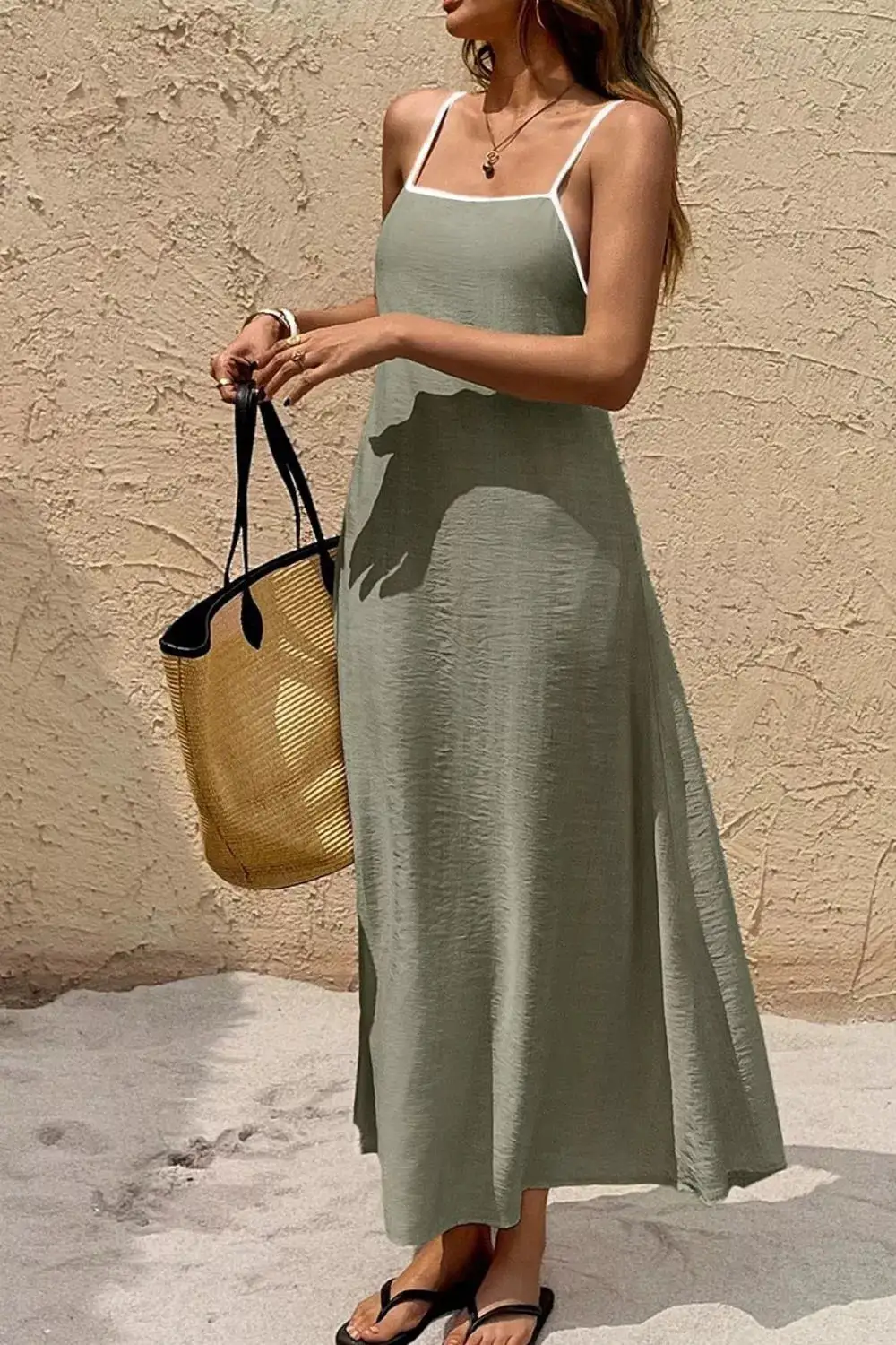 Spaghetti Strap Maxi Dress With Contrast Trim