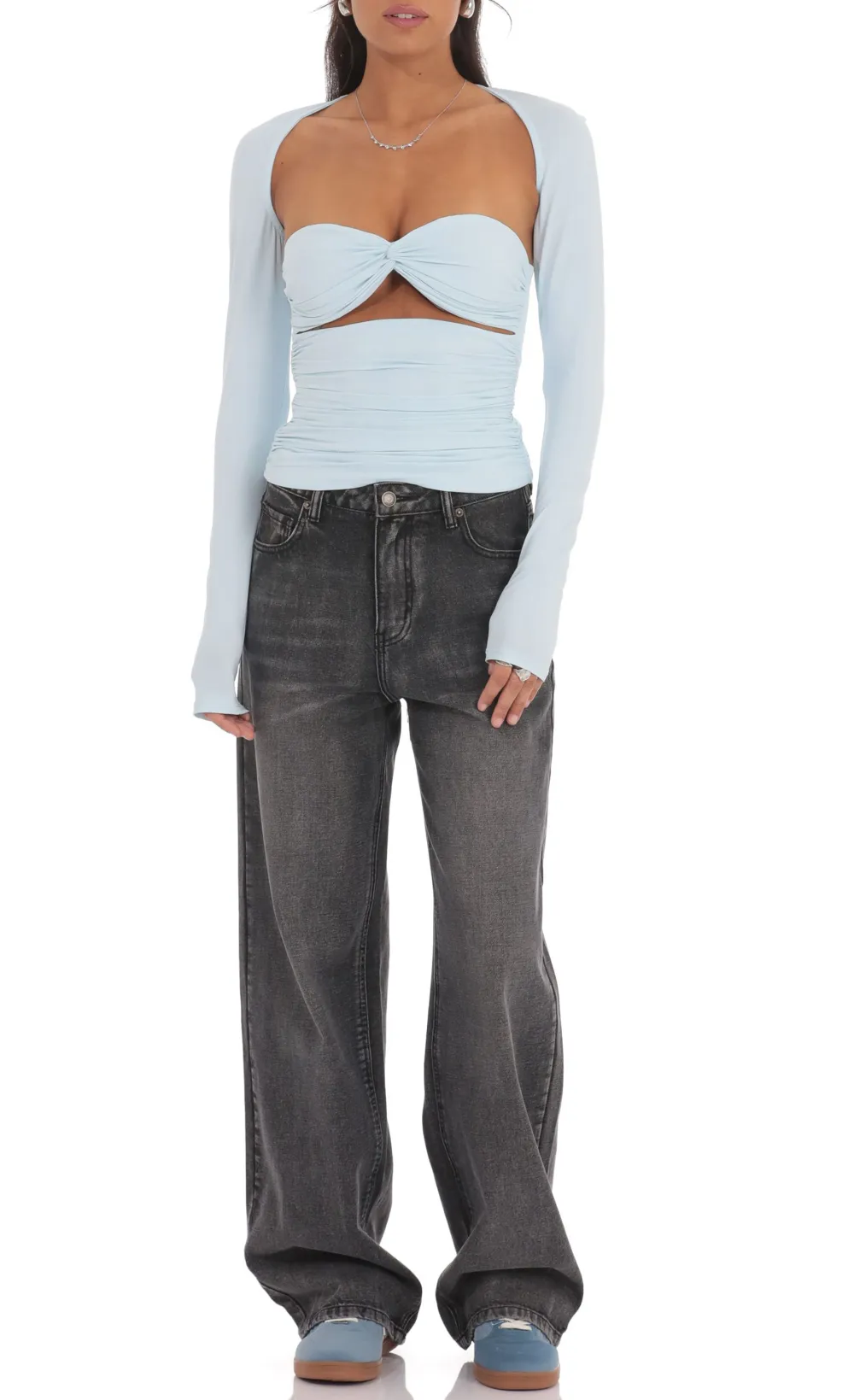 Two Piece Cutout Top in Light Blue