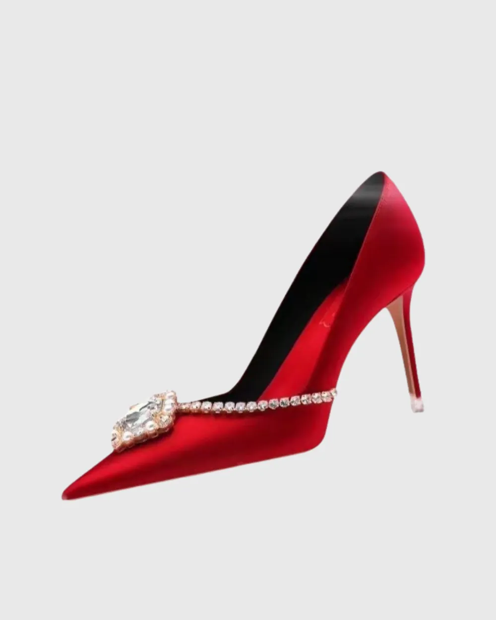 Rhinestone Satin Pumps in Red