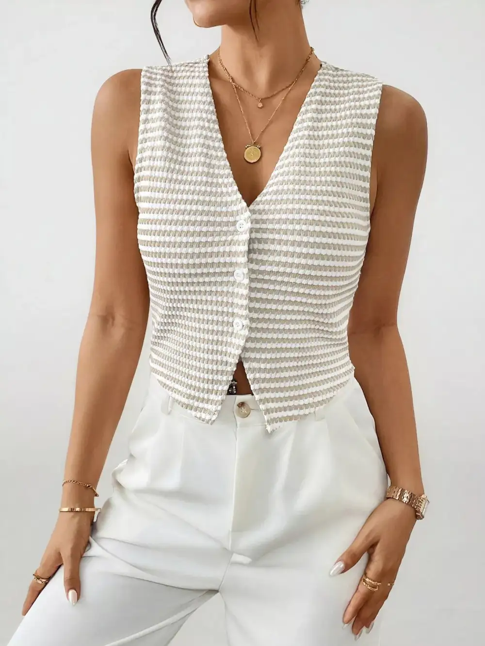 Striped Button Down Cropped