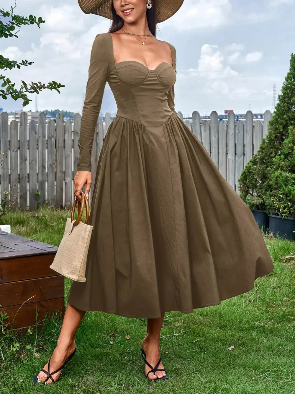 Long Sleeve Maxi Tie Detail Dress