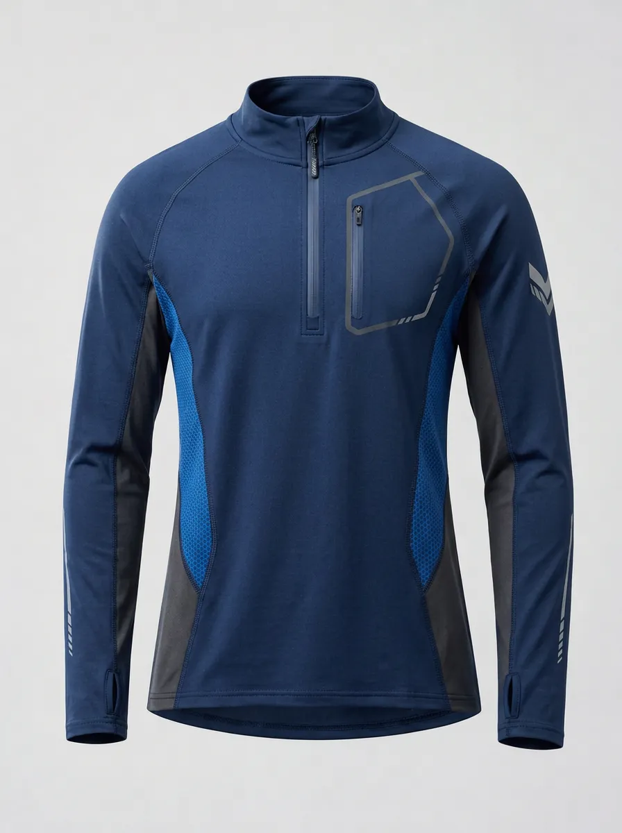 Men's Sports Fitness Quarter Zip Long Sleeve Printed Top