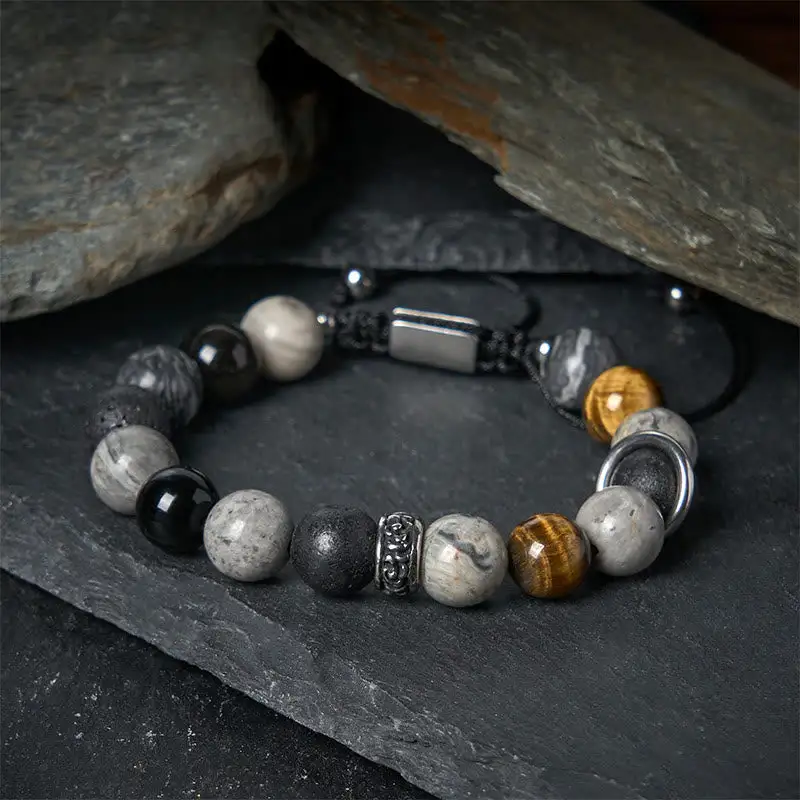 Jasper Lava Rock Obsidian Tiger Eye Bracelet