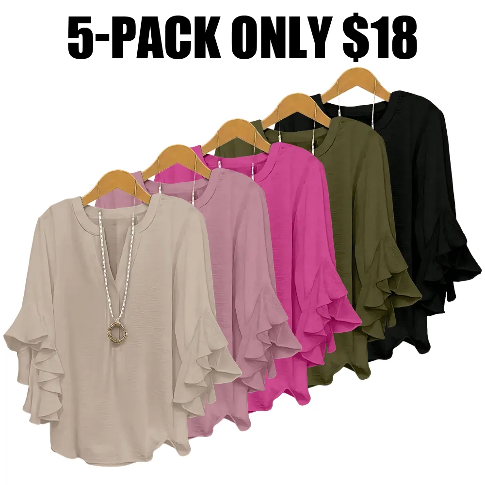 Plus-Size Women's Slim-Fit Shirt With Ruffled Sleeves And V-Neck