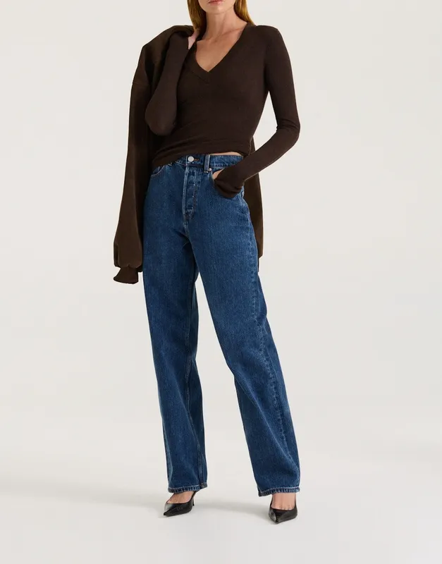 Espresso V-Neck Thumbhole Knit Top