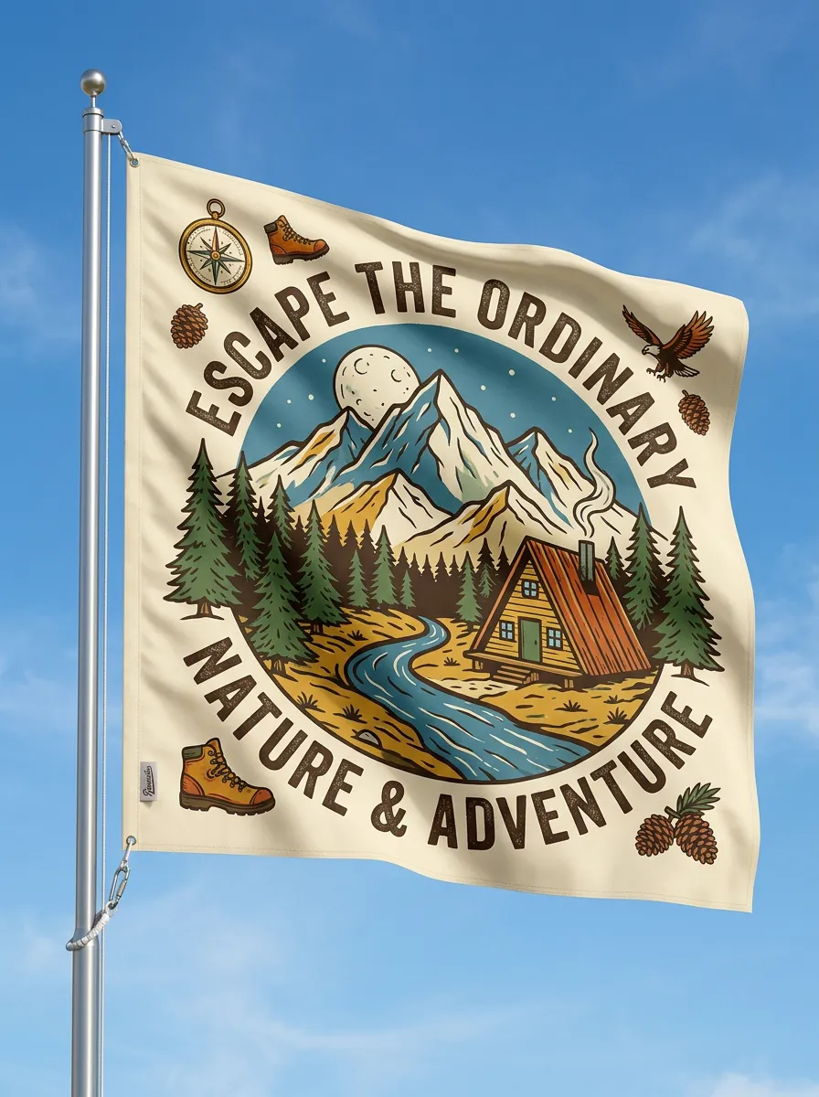 Mountain Cabin Adventure Decorative Flag