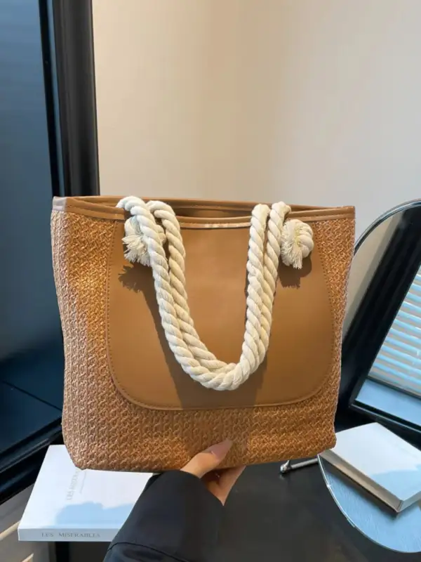 Rope Handle Woven Straw Tote Bag