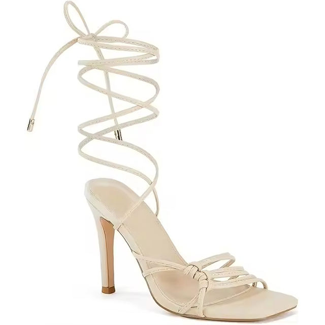 Lunara Lace-Up Square Toe Stiletto Sandals