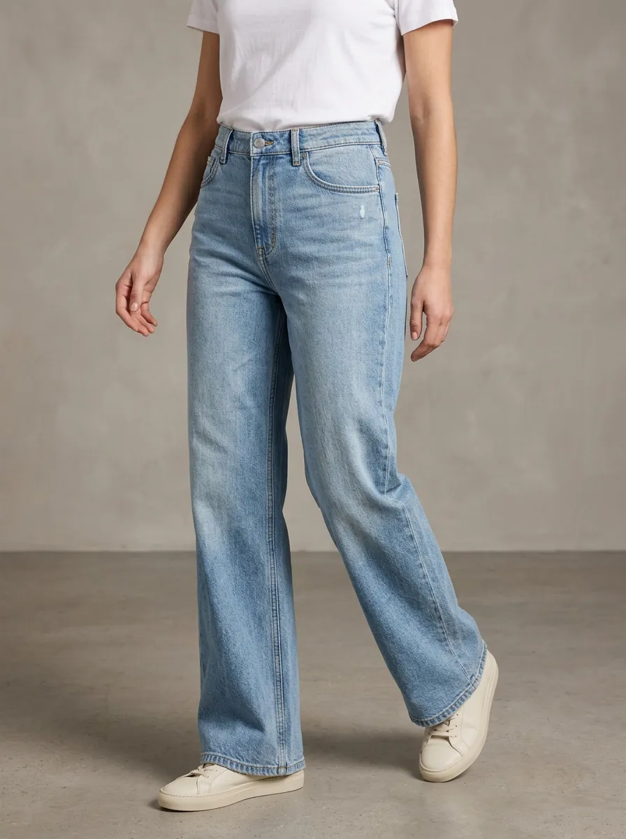 Refined-Look High-Rise Wide-Leg Washed Denim Jeans
