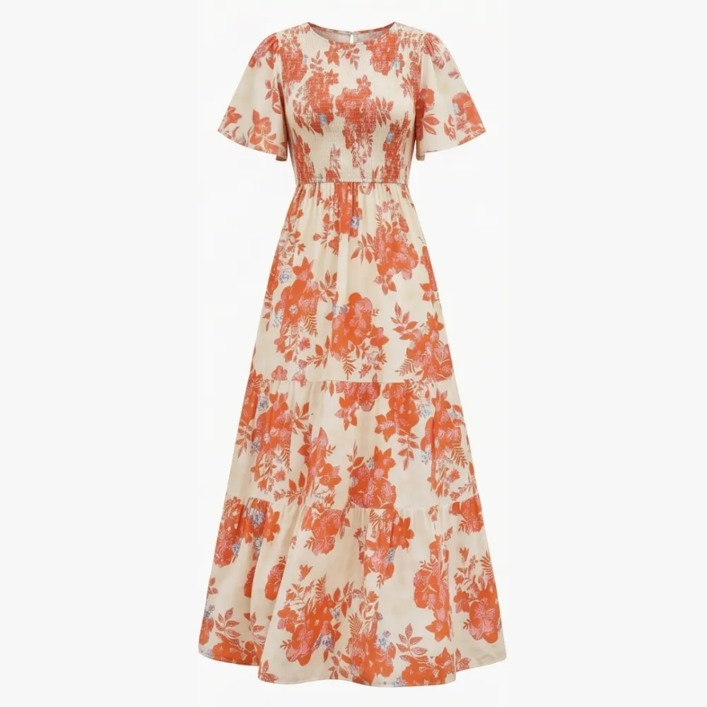 Textured Smocked Floral Maxi Dress