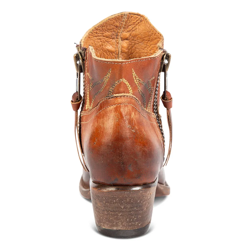 Modern Faux-Leather Distressed Embroidered Zip-Up Western Boots