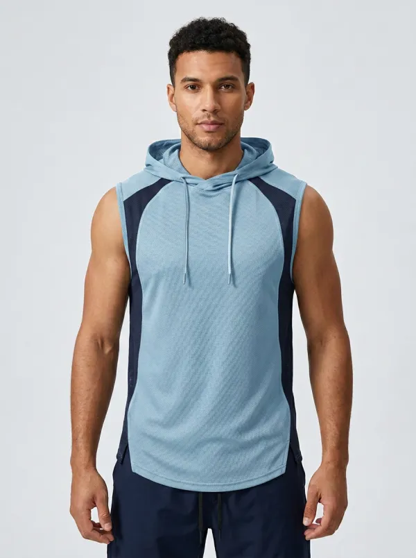 Men's Fitness Gym Workout Mesh Hooded Sleeveless Tank Top