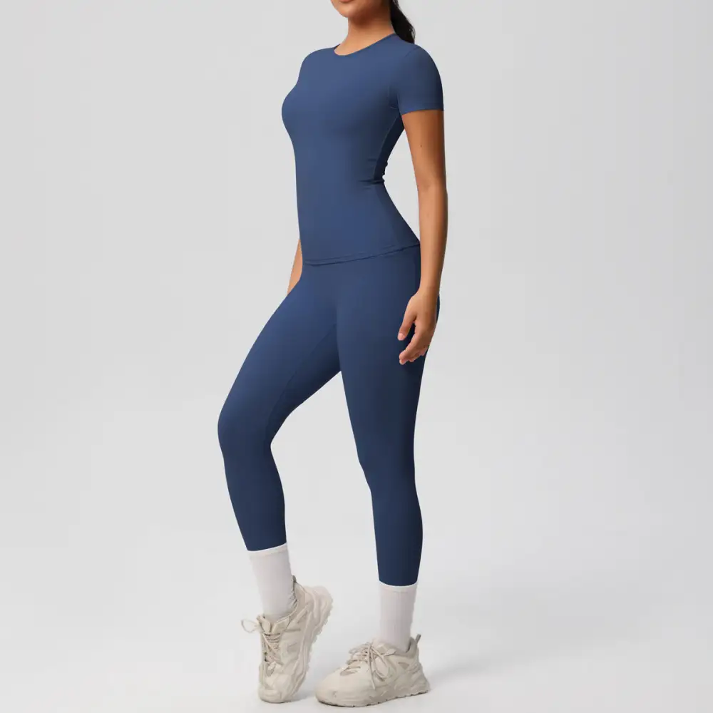 Short-Sleeve High-Waist Top, Leggings and Shorts Active Set