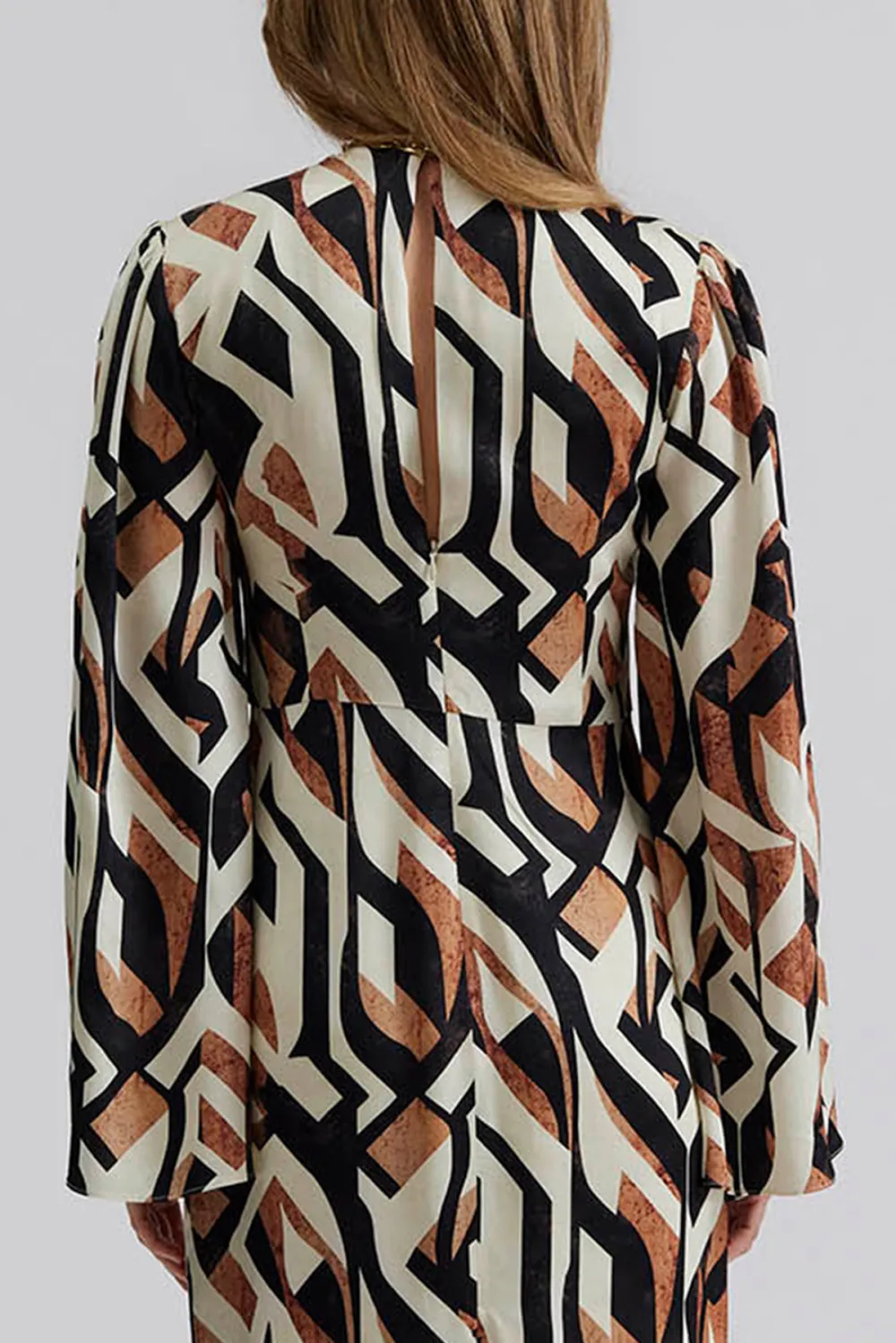 Geometric Print Wrap Midi Dress
