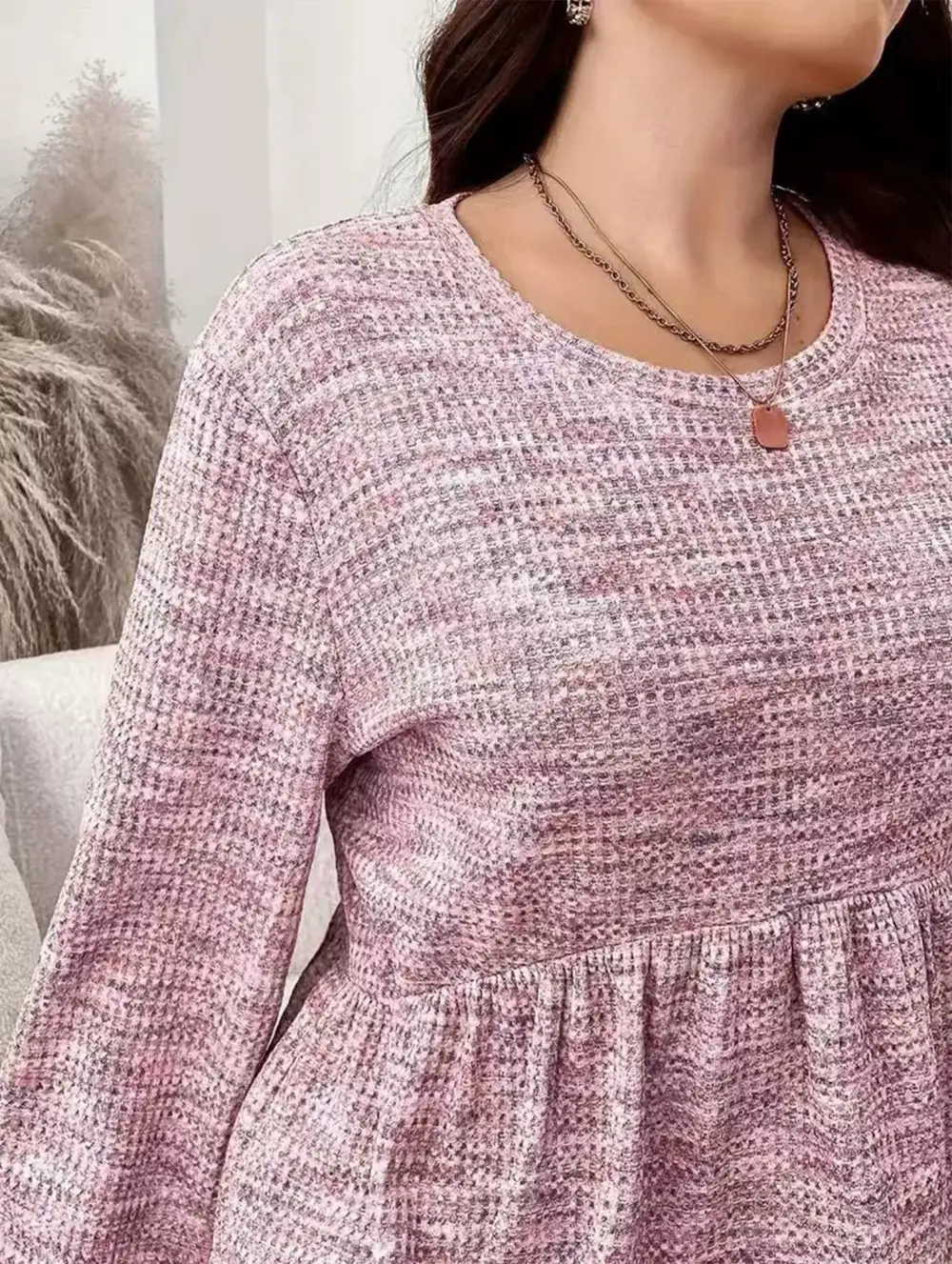 Tie Dye Ruffle Hem Lantern Sleeve Tee