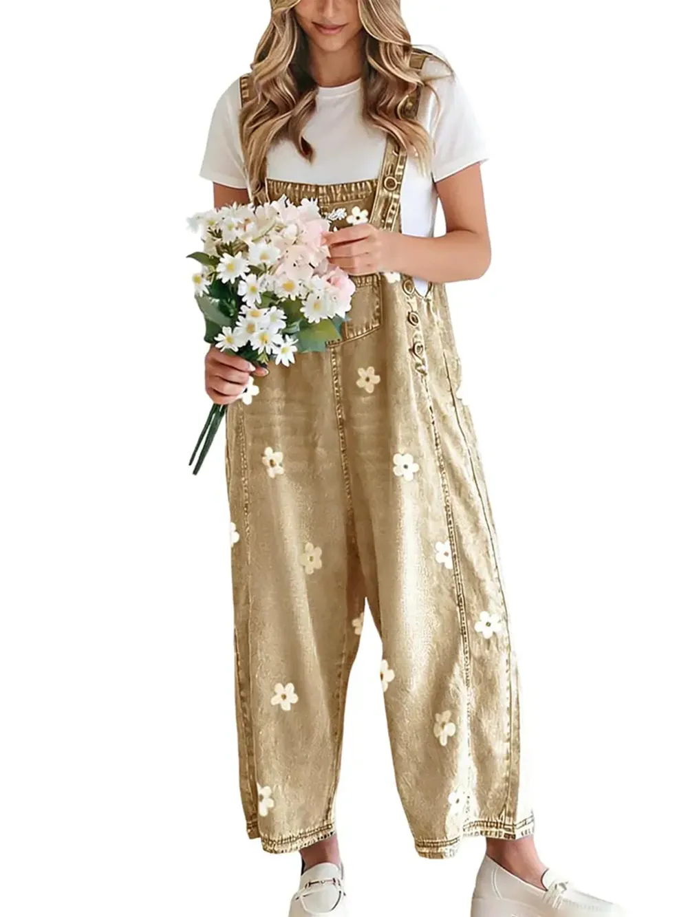 Women's Floral Printed Bib Overall Jumpsuit