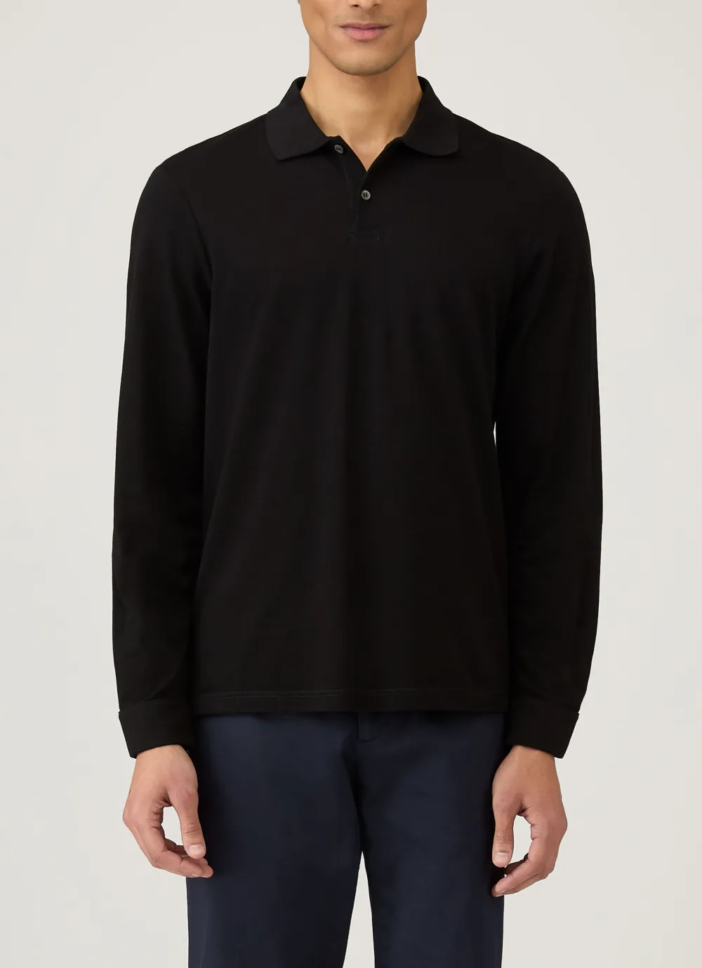 Streamlined Everyday Slim Fit Cotton Pique Long Sleeve Polo Shirt