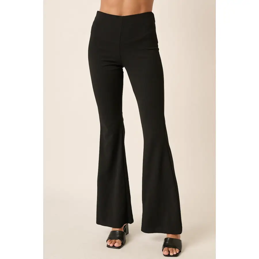 Crepe Knit Elastic Waist Flare Leg Pants