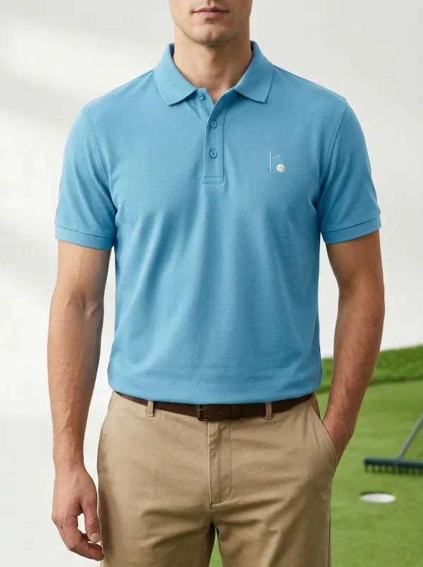 Fairway Flag-Motif Embroidered Golf Polo Shirt
