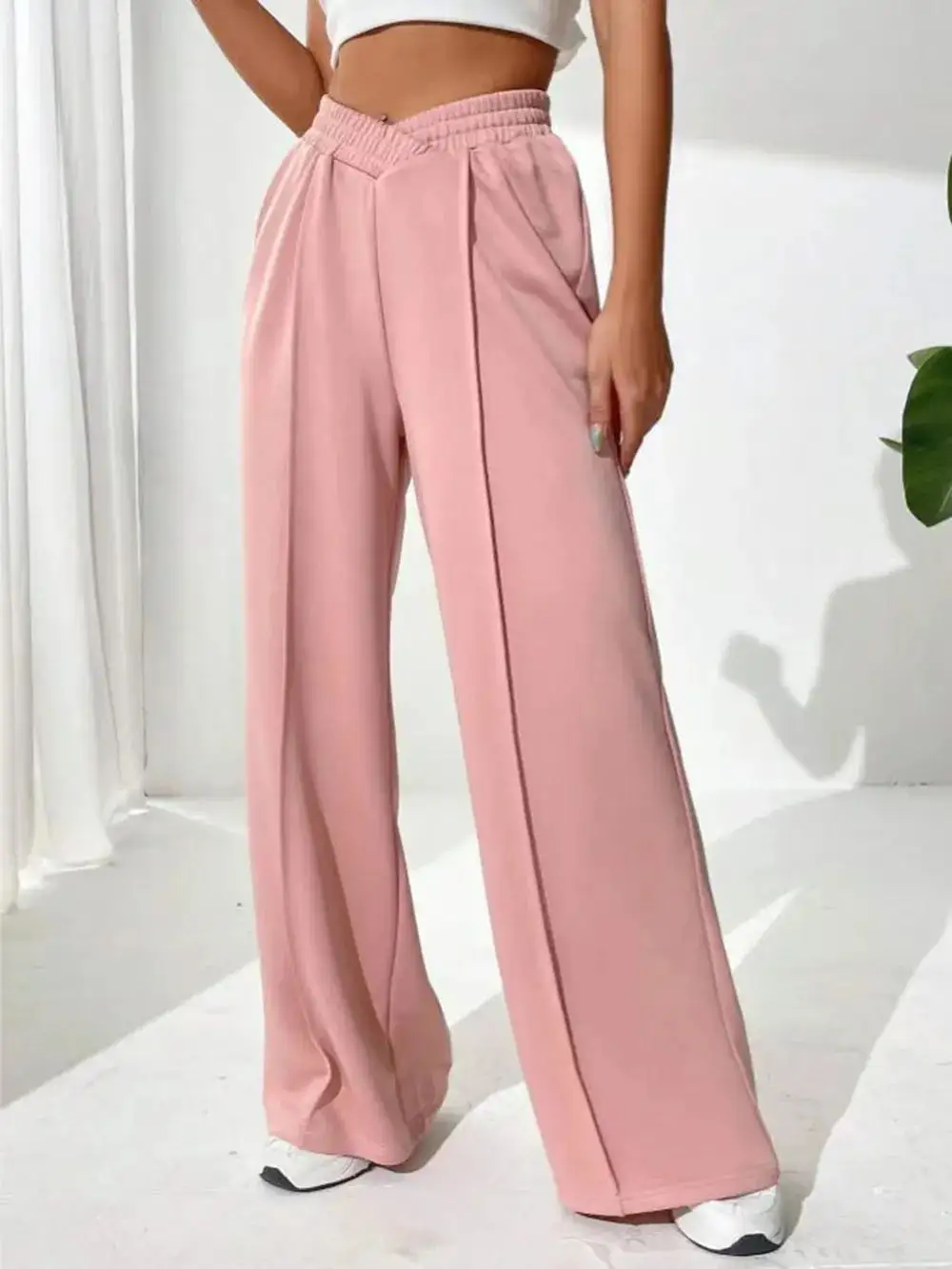 Gathered High Waist Wide Leg Pants