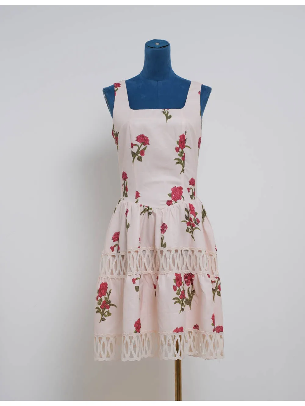 Romantic Lace Trim Square Neck Mini Dress
