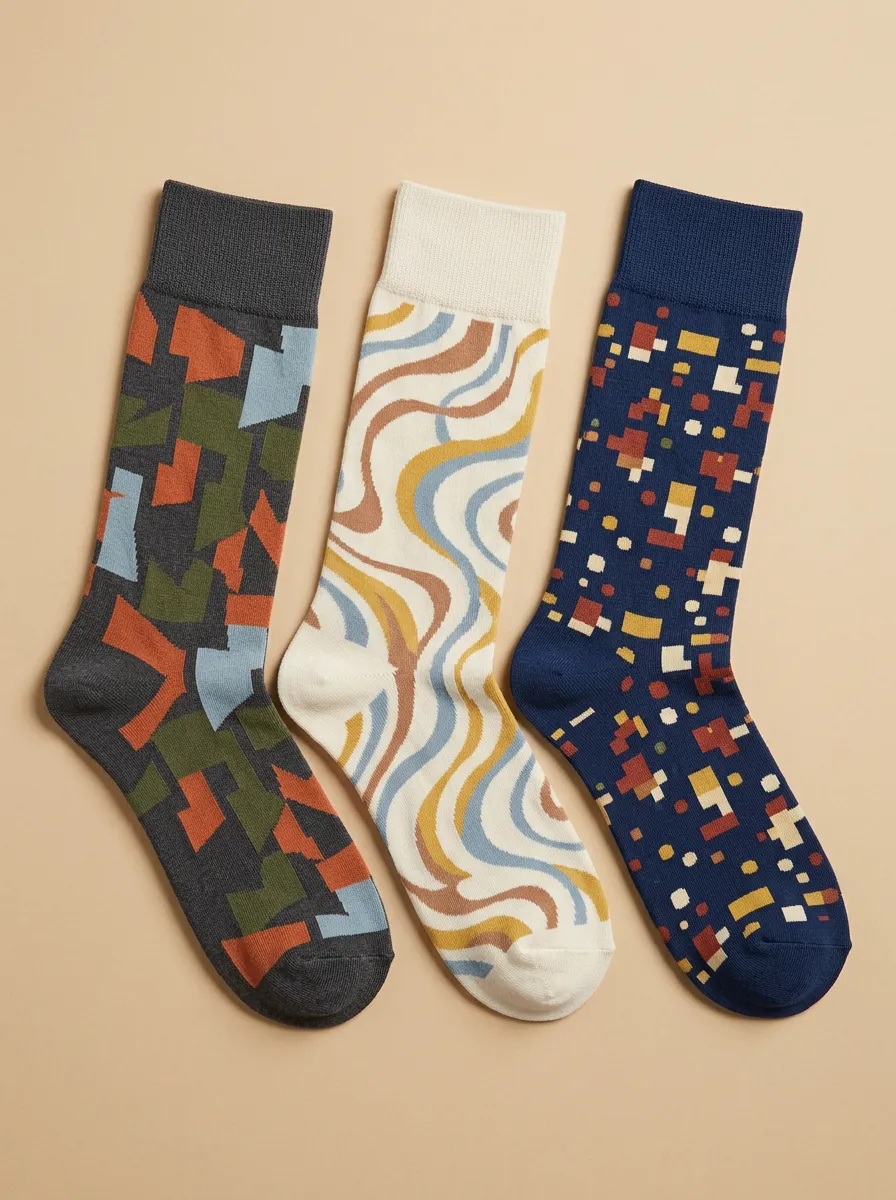 Men's Geometric Abstract Art Pattern Print 3-Pack Socks