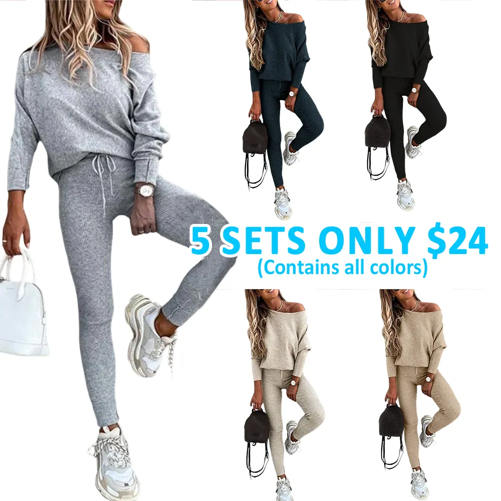 Women's 2 Piece Lounge Outfit Long Sleeve Pullover Tops Drawstring High Waisted Pants Set Tracksuit