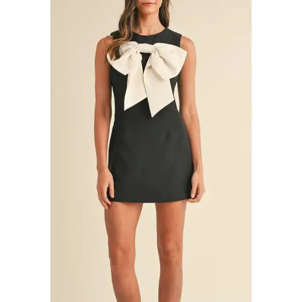Bow Contrast Sleeveless Mini Dress