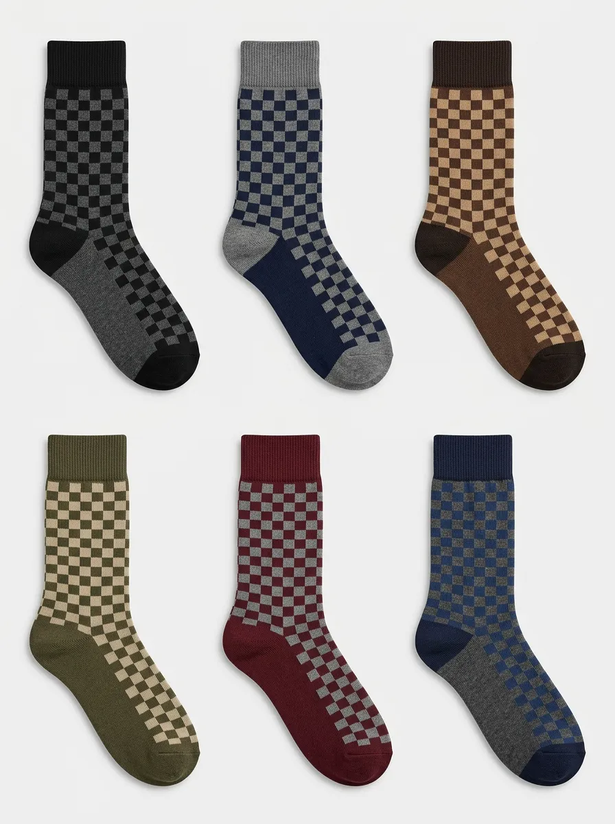 Men's Multicolor Checkered Pattern Geometric Crew Socks Multi-Pack