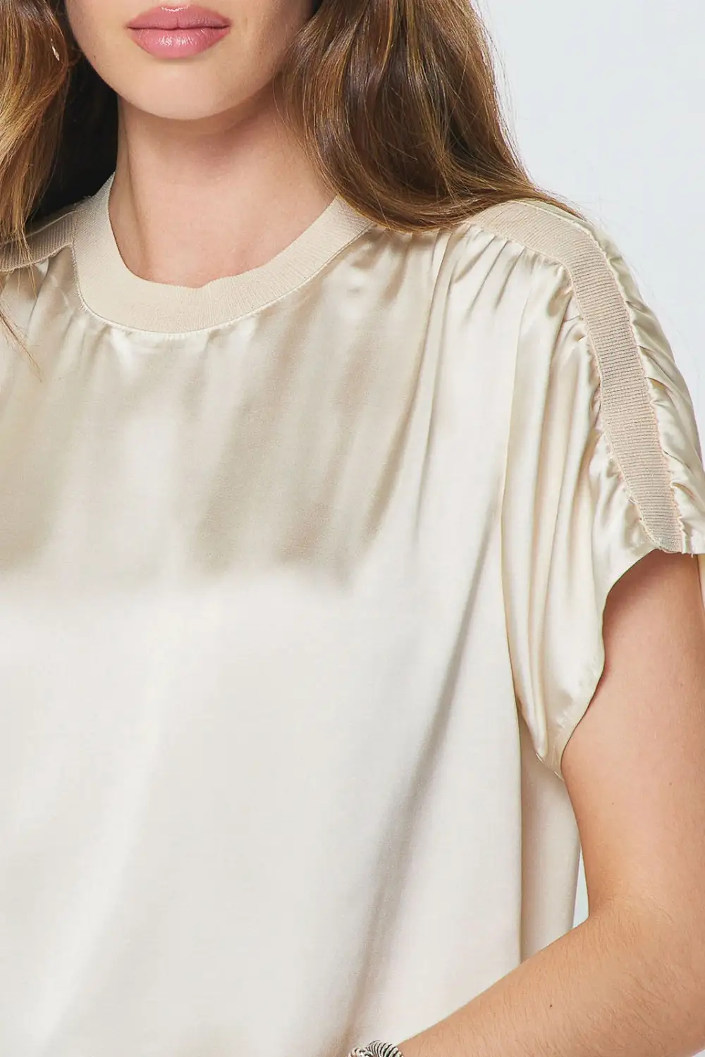 Textured Contrast Hem Silk Top
