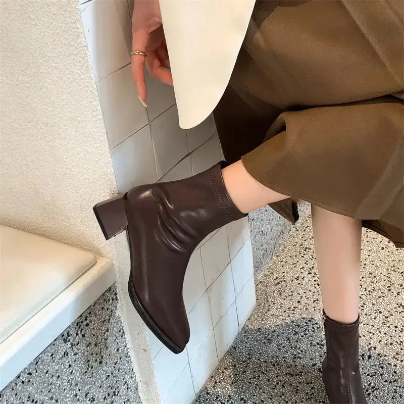 Leather Loafer Square-Toe Ankle Boots
