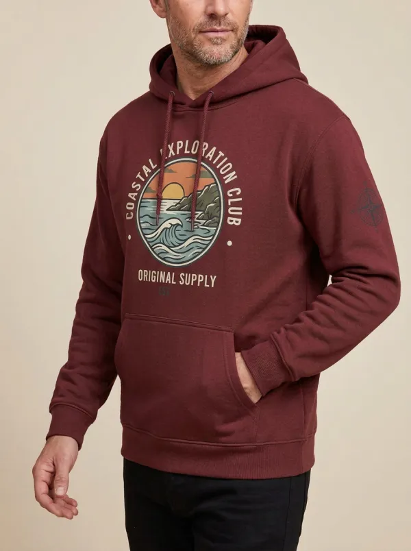 Men's Coastal Explorer Ocean Wave Compass Graphic Hoodie