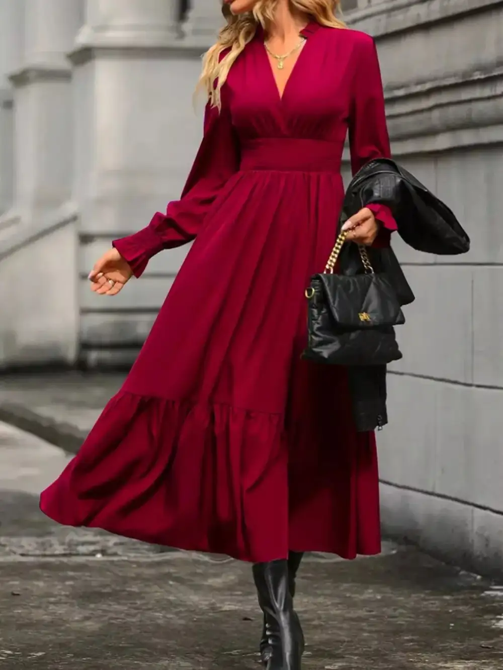 Tiered Long Sleeve Midi Dress