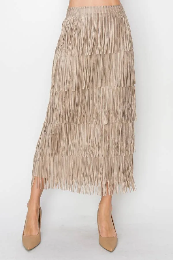 Maxi Tiered Fringe Skirt