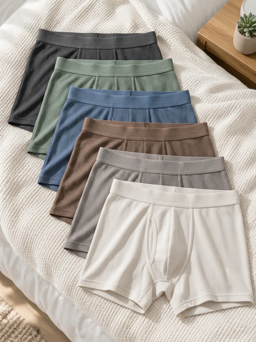 Men's Waffle Knit Solid Color Multi-pack Boxer Briefs