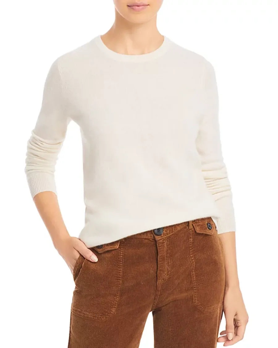 Casual Style Ribbed Crewneck Cashmere Sweater