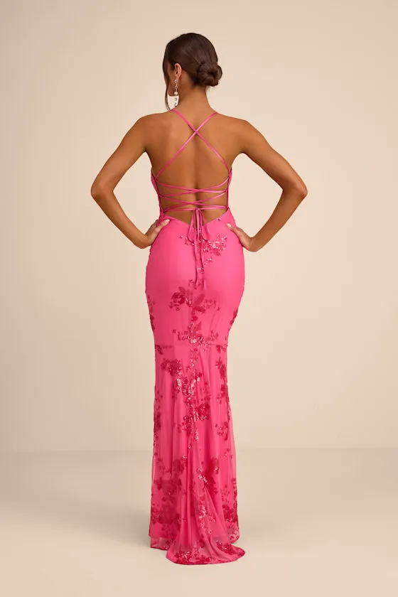 Valhalla Navy Blue Sequin Lace-Up Maxi Dress