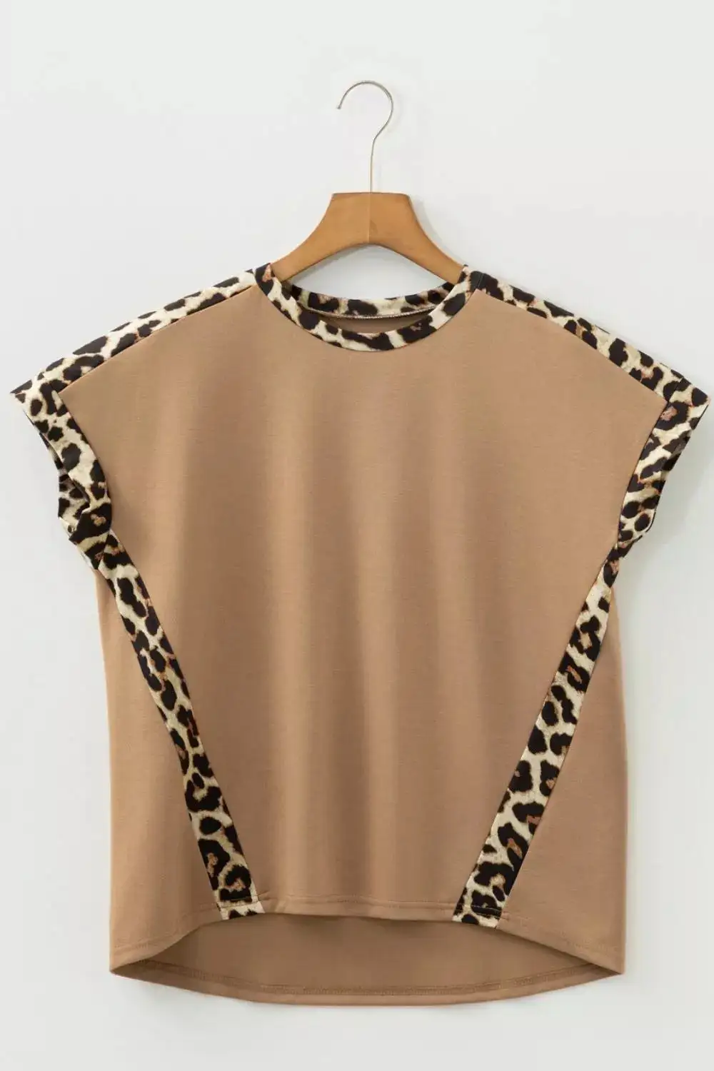 French Leopard Trim Round Neck Loose T