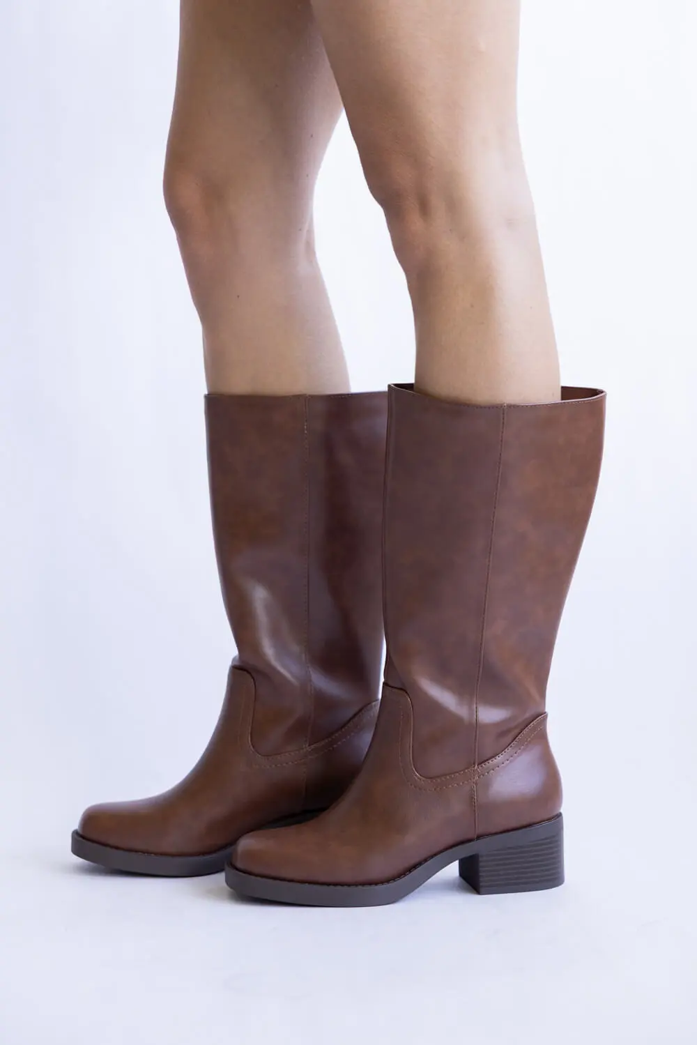 Western Faux Leather Mid Calf Boots