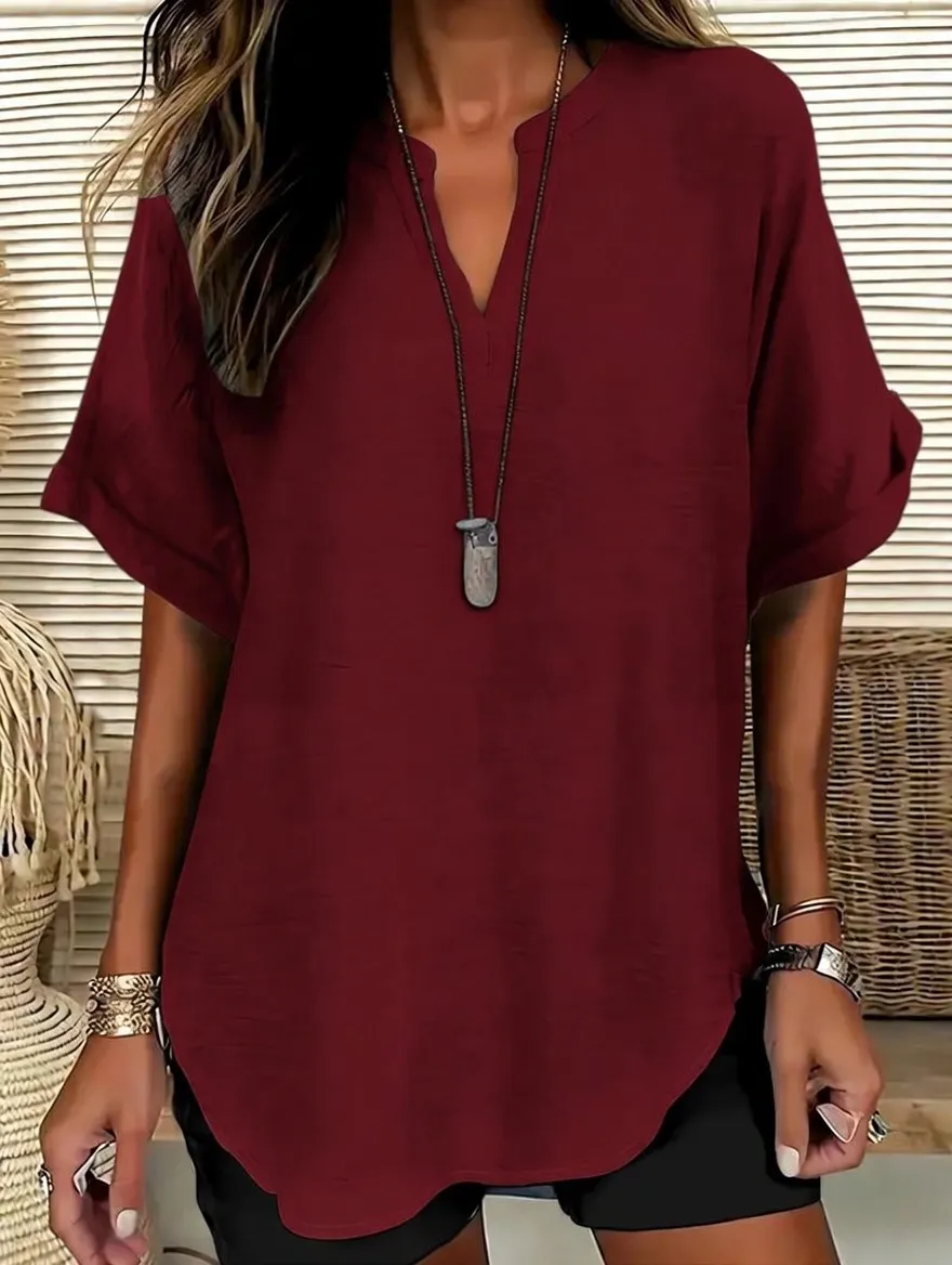 Women's Solid Color Short-Sleeve Shirt