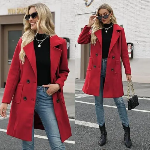 Women‘s Winter Wool Blend Camel Mid-Long Coat