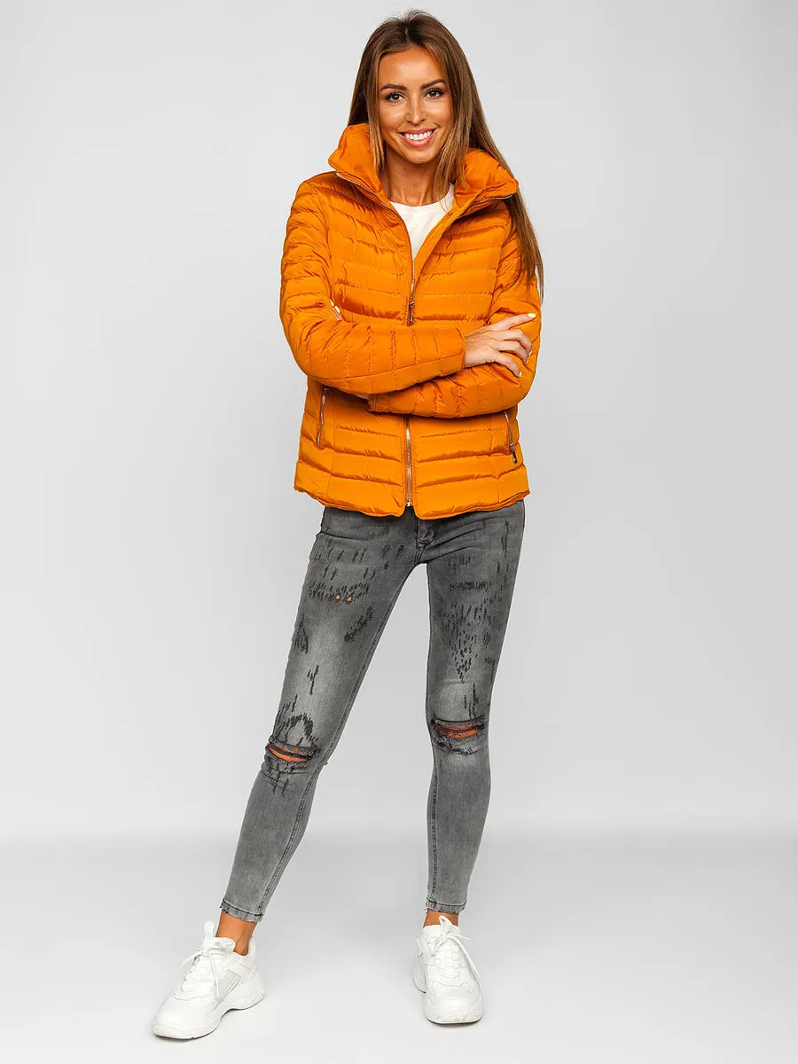 Camel women's quilted winter jacket without hood