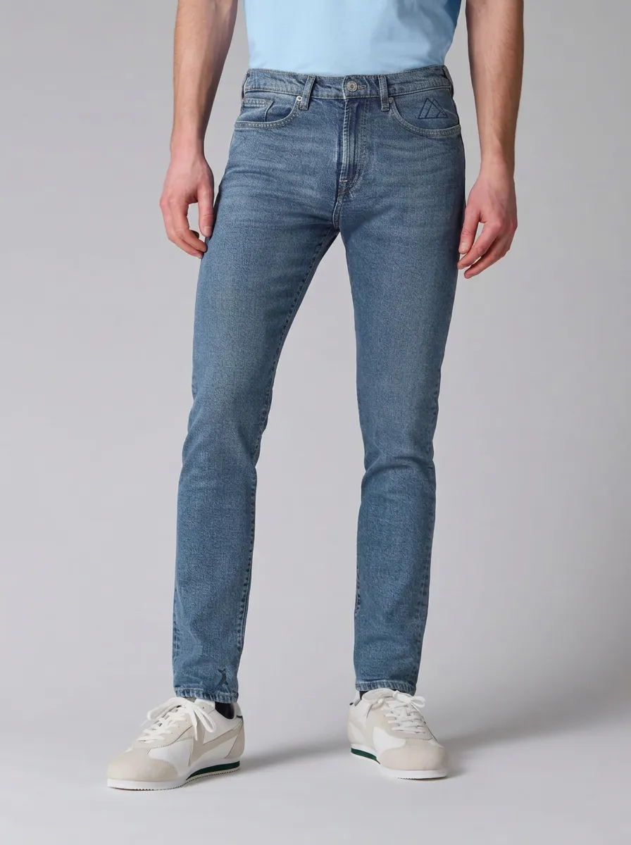 Men's Classic Comfort Geometric Logo Printed Stretch Denim Jeans