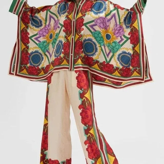 Printed Raglan Sleeve Top & Pants Set Two-piece Coord