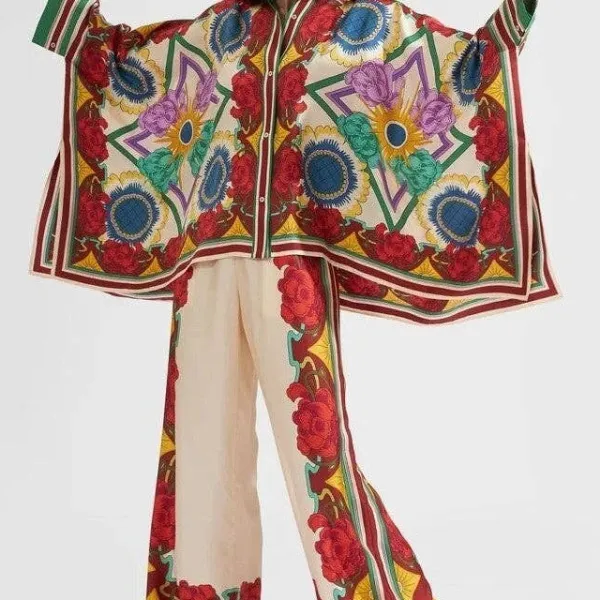 Printed Raglan Sleeve Top & Pants Set Two-piece Coord