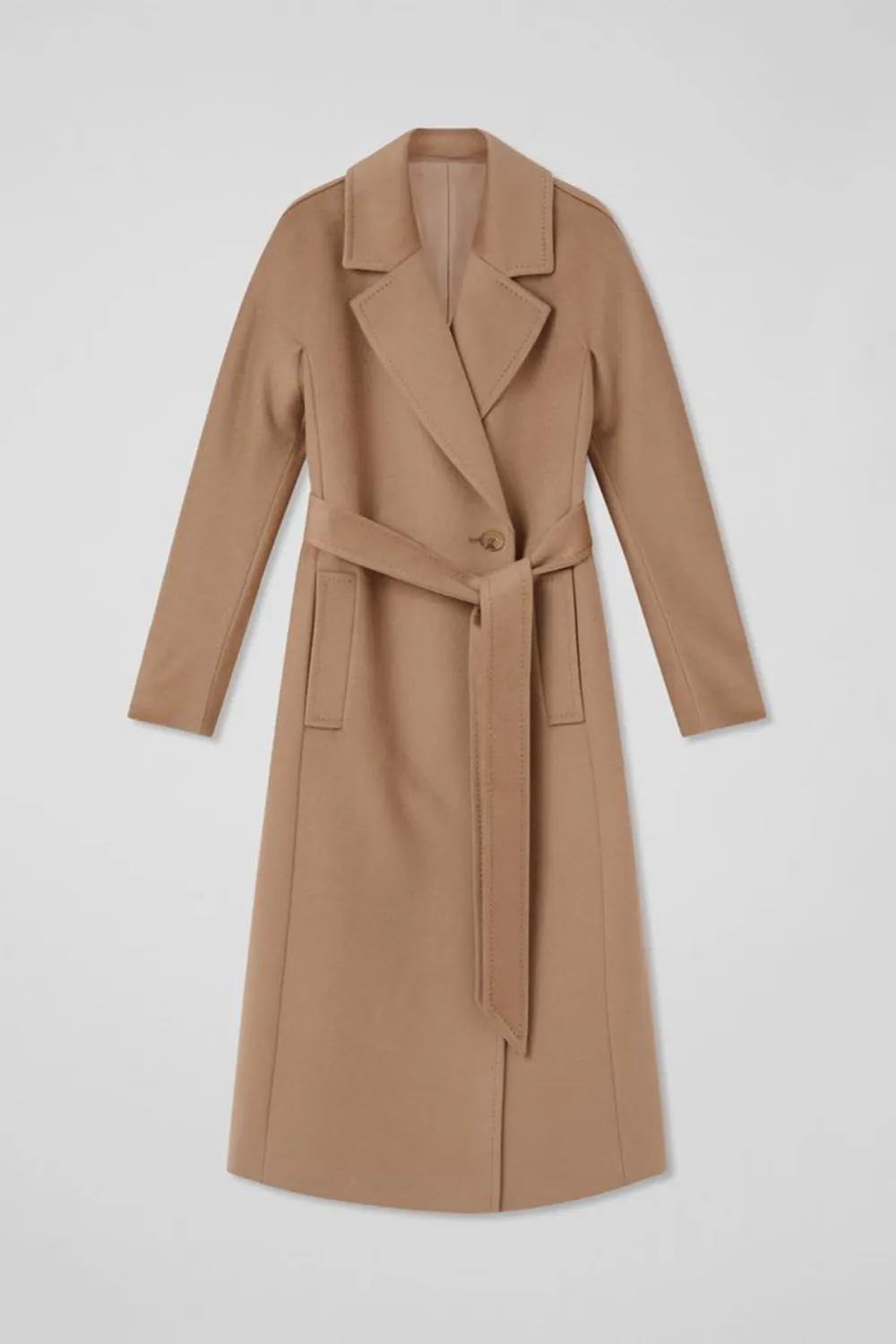 Camel Colored Belted Long Wool Coat