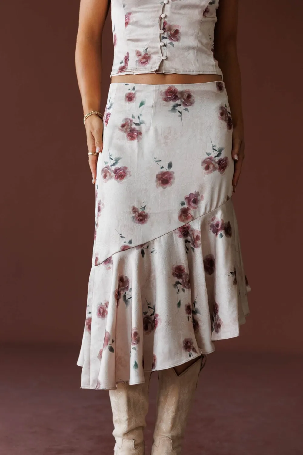Satin Asymmetrical Midi Skirt