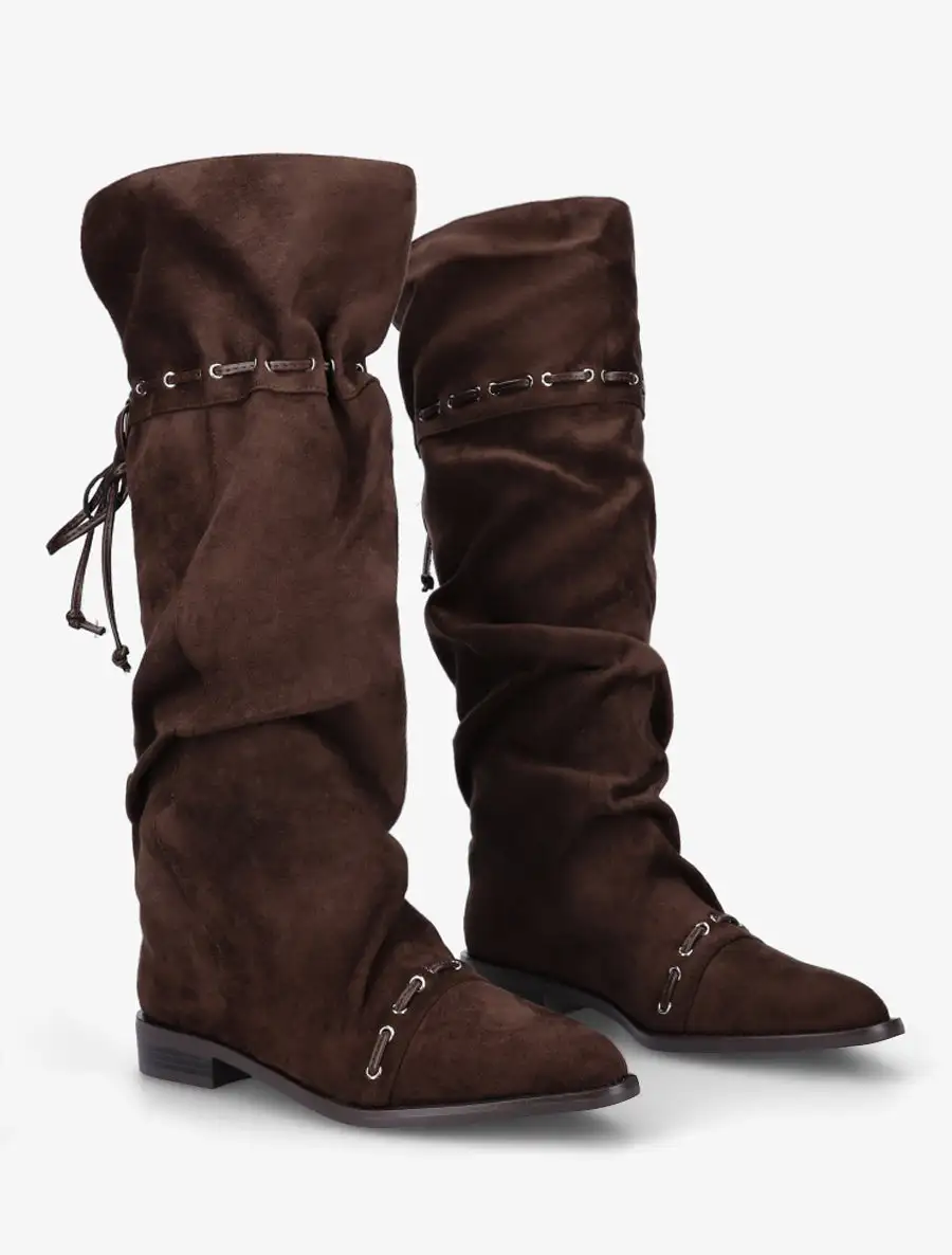 Classic Refined Block Heel Faux Suede Knee High Boots