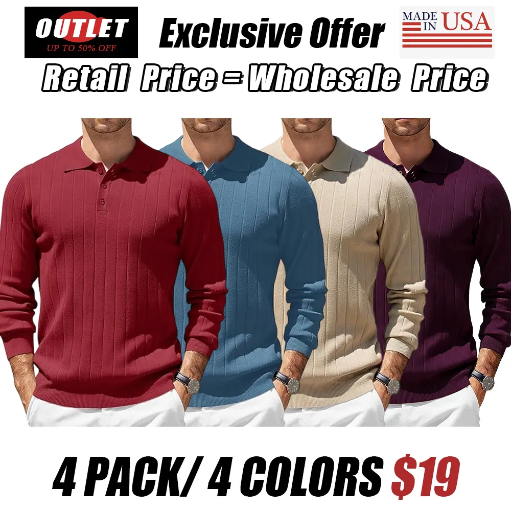 Mens Long Sleeve Knit Polo Sweater